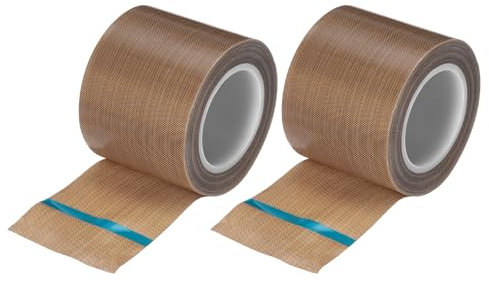 QUARKZMAN 2 Stück PTFE Band 50mm x 0.18mm x 10m (B*D*L), Selbstklebend PTFE Gewindedichtband PTFE Isolierband für Vakuummaschine Lebensmitteldichtung, Hitzebeständiges Klebeband Braun