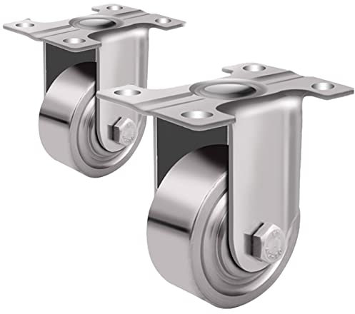 NSTVVEE Hochleistungs-Lenkrollen aus Edelstahl 304, Lenkrollen mit Bremsen, Industrielle Bockrollen, Ersatzplattenrollen für Möbelwagen, 2 Stück, 3/4/5 Zoll (Fest 12,5 cm/5