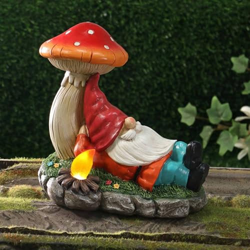 Season 2 Season Garden Gnomes Statues with Solar LED Light, Solar Powered Gnome Sculptures for Patio Yard Lawn Balcony Decor Mother's Day Birthday Gifts for Women Mom 8.5 Inch