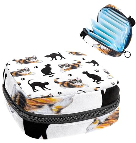 Damenbinden Aufbewahrungstasche Periode Kit Tasche für Schule Menstruationstasse Beutel Damenbinden Organizer Tasche Calico Katze und Schwarze Katze Silhouette