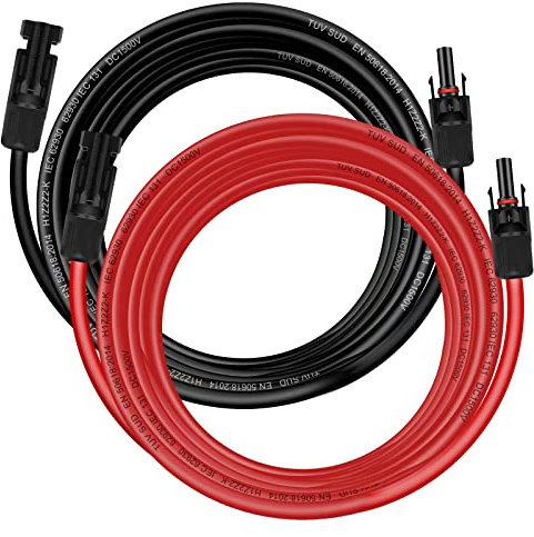 Solarkabel 6mm²/4mm², Solarkabel Verlängerung 1/2/3/5/10/12/15M, Solarkabel Verlängerungskabel mit Buchsen und Steckern für Photovoltaische Solarsysteme(Rot/Schwarz) 6mm²15M