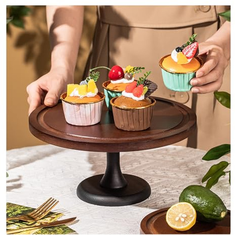 Dxcaicc Alzata per Torte con Coperchio A Cupola, Piatto per Torta in Legno di Acacia con Coperchio, Espositore per Torte in Legno con Cupola in Vetro,15cm