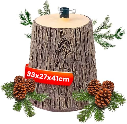 Avilia – Base Albero di Natale XXL da 52,5 cm a Forma di Tronco Effetto Legno Realistico, Ø Aggancio 3,7xH7 cm, Supporto Robusto e Decorativo per Alberi da 120 a 210 cm Stabili e Sicuri
