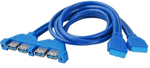 Thzzhnno USB 3.0 Front Panel Header, Motherboard 20Pin 2 Ports Female to 4 Ports USB 3.0 Female Mount Panel Extension Cable 0.5M with PCI-E Slot Bracket