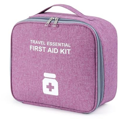 QIUPFGUT Reiseapotheke Tasche, Medikamententasche, Erste Hilfe Tasche Leer, Wasserdicht, Medizin Aufbewahrungstasche mit Schulterriemen (Lila)