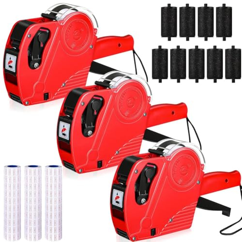 3er-Pack 8-Stellige Preisauszeichner-Set mit 30 Etikettenrollen und 9 Tintenwalzen, Blau