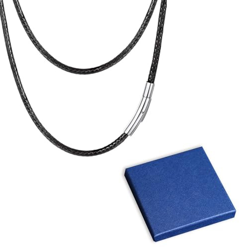 Läderhalsbandssnöre, 3 mm bredd Ringhållare Halsband Repkedja Läderhalsband för män Svart halsbandssnöre herrhalsband (46cm/18.11in)