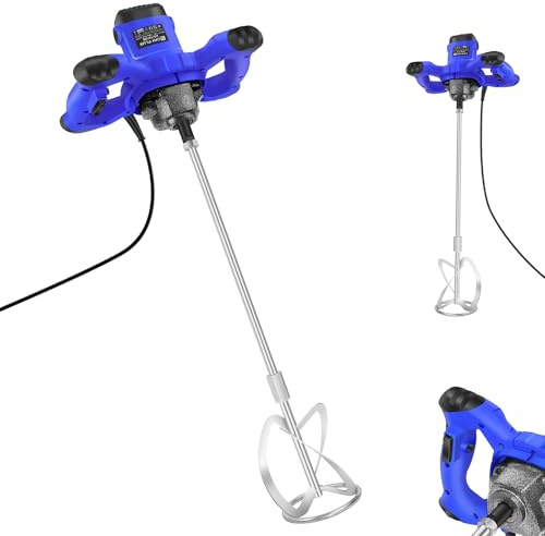 2800W Electric Paddle Mixer Drill, 6 Speed Adjustable Gearing Electric Power Plaster Mixer Portable Concrete Cement Mixer with Lockable Switch, Ergonomic Handle for Mixing Mortar, Plaster,Paint (Blue)