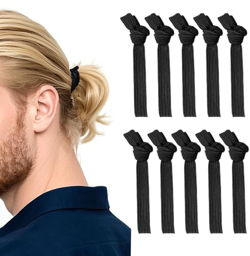 YISCOKO 10 Stück Haargummis für Herren, schwarze Gummetti-geflochtene Stirnbänder