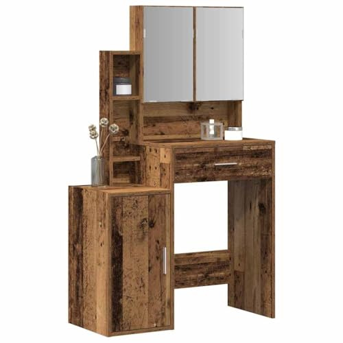 vidaXL Schminktisch mit Tür Altholz 80 x 35 x 132 cm Holzwerkstoff, Moderne rechteckige Schminkkommode, Tisch und Station, Elegantes Kosmetik- und Stauraummöbel
