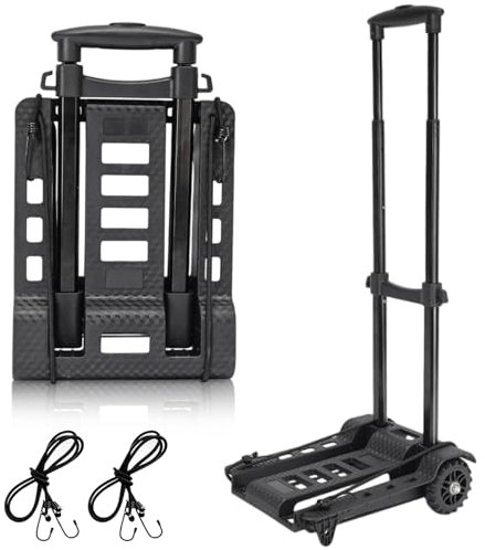 BBWELL Sackkarre Klappbar,Transportwagen Klappbar,Tragbare Alu-Sackkarre Bis 50kg,2 Expanderseilen Inklusive Geeignet für Flughäfen für Einkaufen, Camping, Angeln, Schwarz