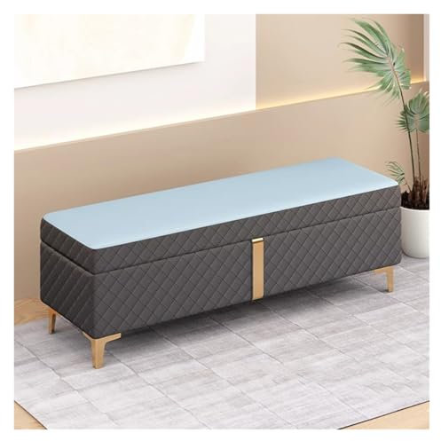 Polsterbank mit Stauraum, rechteckig, Kunstleder, für Schlafzimmer und Eingangsbereich, stilvolles Ende des Bettes mit verstecktem Stauraum, 60 cm, Blau