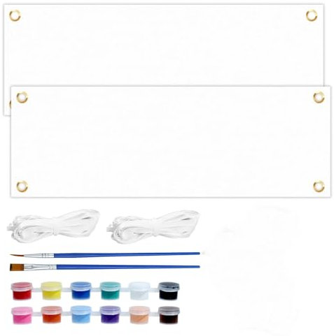 ROTKUSZ 2 Set 180x60cm grande striscione bianco vuoto Banner personalizzato lungo con gommini Banner vuoto con 6m corda per appendere fai da te pittura Feste di partito