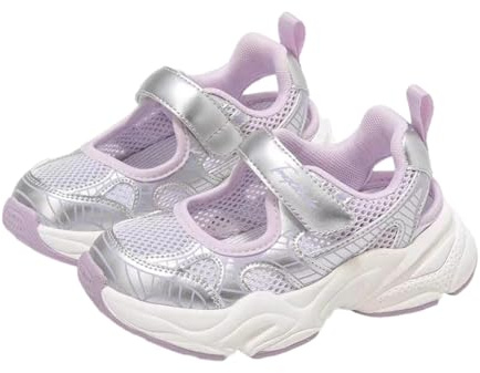 Sandali sportivi a punta chiusa per ragazze scarpe estive in rete traspirante per bambini piccoli e grandi, Viola, 24 EU