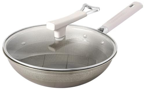 OWOHYG Padella in Acciaio Inox Padella Antiaderente Padella Antiaderente Fondo Piatto Spesso, 34 cm, Bianco-Frutta pesca5 (Bianco Frutta pesca5 34 cm)