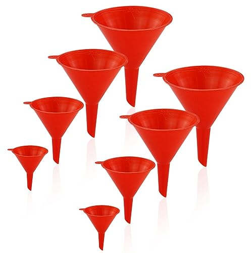Juego de 8 embudos de plástico, embudos de filtro de boca ancha, para cocina, laboratorio, garaje, líquidos de coche, productos secos, botellas (rojo)