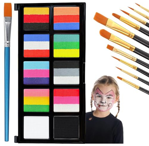 Kinderschminke,Gesichtsfarbe Kinderschminken Set,Schminkpalette,Ideal Kinderschminke Set für Halloween Karneval.10 Farben