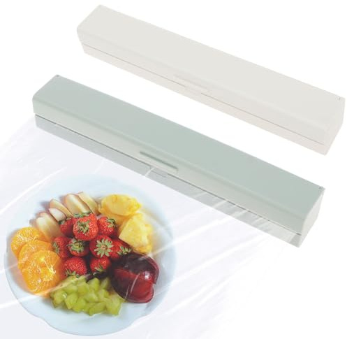 2pcs Magnetischer Frischhaltefolienspender mit Schneider, Frischhaltefolien Schneider Folienschneider, Verstellbare Aufbewahrungs und Schneidebox, Frischhaltefolie Abroller für Küche Schublade