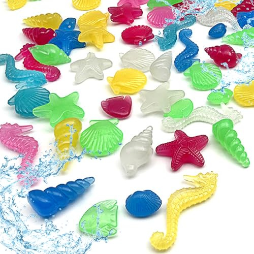 Werownsgso 250g Tauchspielzeug Bunte Ozean Thema Set Acryl Muschel Seestern Meerestiere Edelsteine Tauchen Edelsteine für Mädchen Junge Poolparty Kindergeburtstag