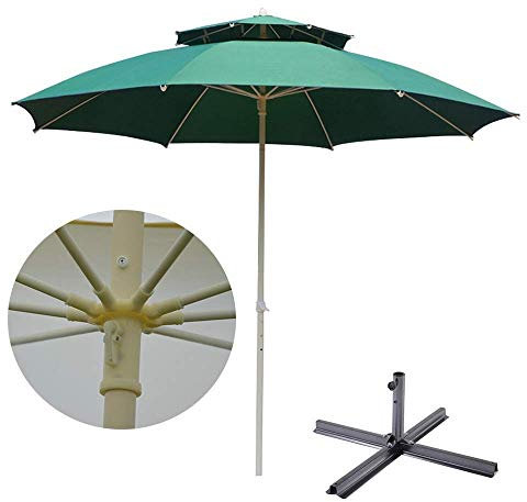 QUSYZD Ombrellone da Giardino Doppio da 9 Piedi, Tavolo da Esterno, ombrellone da Mercato, Impermeabile/Antipioggia, con Sollevamento a manovella, Ventilazione, 8 Stecche, Bianco,White
