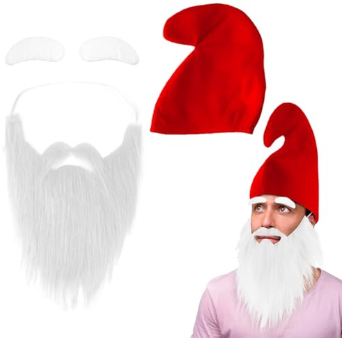 DIFLAX Cappelli da Nani con Barba e Sopracciglia Cappelli da Gnomi Divertenti Accessoires de Costume de Nains Bonnet de Costume pour Enfant et Adulte per Carnevale Halloween Natale Fêtes Costumées