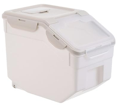 ibasenice Contenedor para Almacenamiento de Comida para Mascotas con Tapa Hermética y 4 Ruedas, Material Pp Beige, Fácil Movilidad para Uso Interior y Exterior