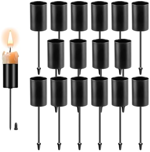 16 Stück Metall Kerzenhalter Adventskranz Eisen Europäisch Stabkerzenhalter Adventskranz, Kerzenstecker Schwarz Metall, Kerzenhalter Adventskranz Tischdeko, für Festliche Tischdekoration (Schwarz)