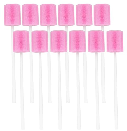 Lot de 100 bâtonnets de soin bucco-dentaire jetables - Éponge portable pour l'hygiène buccale - Pour enfants, adultes, personnes âgées, nettoyage des dents et soin de la langue (rose)