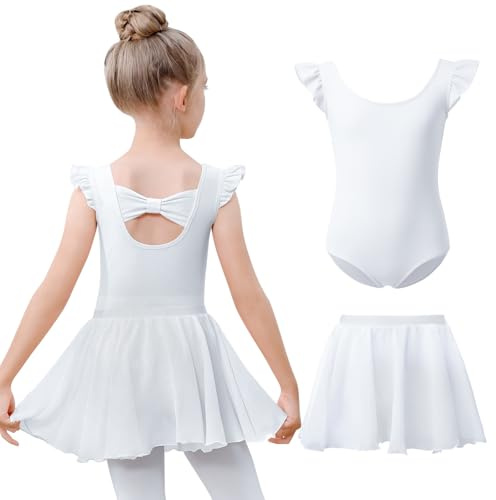 Kefiyis Ballettkleidung Mädchen Rüschenärmel Balette Kleidung Mädchen Baumwolle Ballett Trikot mit Abnehmbarem Rock Ballerina Ballettkleid Tanzkleid für 3-11 Jahre