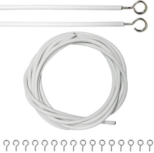 Armo® 2M Net Curtain Wire And Hooks Set Multipurpose 2 Meter Long Window Net Curtain Wire With 8 Eyes & 8 Hooks