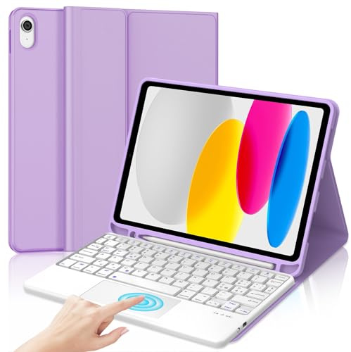 Tastiera per iPad A16 11 Generazione 11 2025/10 Generazione 2022 10.9 | Cover Keyboard Touchpad Bluetooth Staccabile, Italiano QWERTY, Custodia Tastiera Trackpad con Portapenna, Viola chiaro