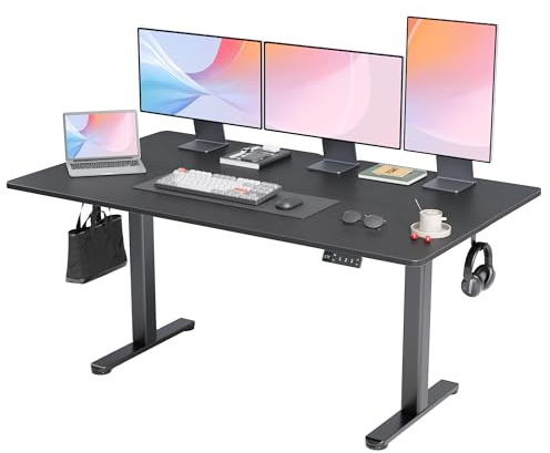 Claiks Schreibtisch Höhenverstellbar Elektrisch, Höhenverstellbarer Schreibtisch 160x80 cm, Standing Height Adjustable Desk, Schwarz Gestell/Schwarz Oberfläche