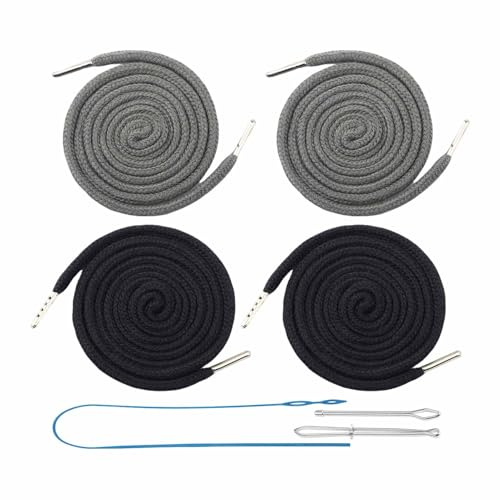 Xelmorant Drawstring Cord Replacement Set for Clothing, 50 Inch Cotton Strings for Hoodies, Sweatpants, Jackets (Black/Grey/White/Navy)