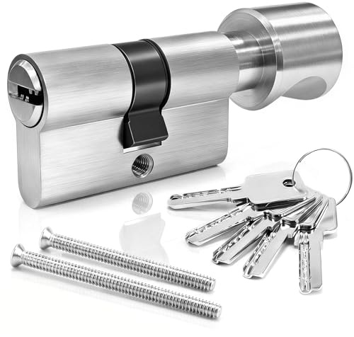 MANICAF Cilindro di chiusura 25/25, serratura a cilindro con pomello, serratura della porta, cilindro a pomello, 50 mm, serratura di sicurezza per porta d'ingresso con 5 chiavi
