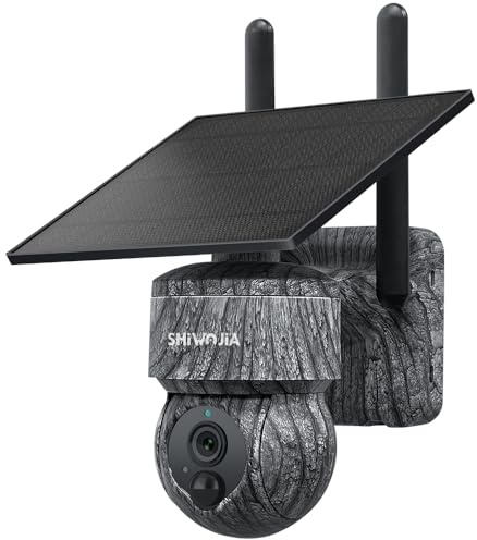SHIWOJIA 4G LTE Cámara de Vigilancia Exterior Solar con Tarjeta SIM, 2K 360° PTZ Cámara de Seguridad Solar,Audio de 2 vías, Sensor de Movimiento PIR, Visión Nocturna, IP66