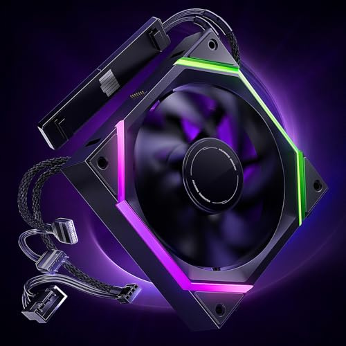 AsiaHorse Nyota Pro 120mm Case Fan, High Airflow PC Fan 120mm, Daisy Chain ARGB PC Case Fan, PWM 2000RPM Quiet Cooling, Forward Blade (Exhaust), Black 1-Pack