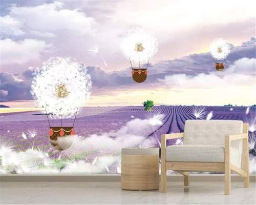 XLMING Ciel Éthéré Pissenlits Lavande Violette 3D Papier Peint Premium Texturé Soie Bureau Salle à Manger Salon Chambre Coucher Canapé TV Mur-200cm×140cm