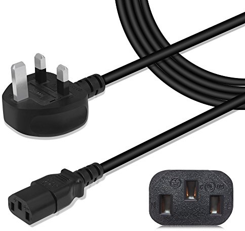 Delippo (1.5m) UK Computer Power Cable, 18AWG, BS 1363 to C13, 10A 250V, Black Replacement AC Power Cord, Kettle Lead/UK Power Cord, Power Supply Cable, TV/Monitor Power Cable (PXT101UK1.5M)