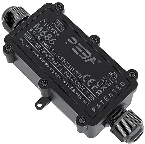 PEBA Scatola di Giunzione Impermeabile IP68,Scatole di derivazione impermeabili,Scatole derivazione esterne - Scatola di connessione elettrica a 2 vie per cavi da Ø4-12mm, Connettori cavi impermeabili