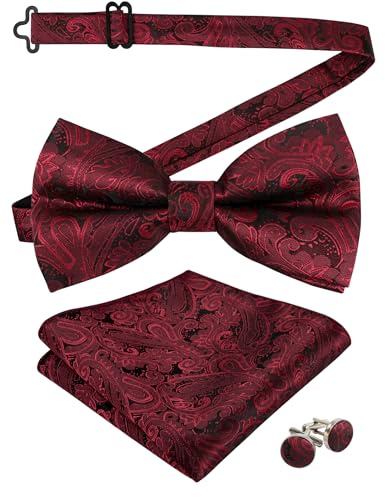 Alizeal Herren Fliege mit Farbverlauf Paisley, vorgebunden, Einstecktuch, Manschettenknöpfe Set | Formelle Party-Fliege, verstellbares Design, Smoking, zweilagiges Set