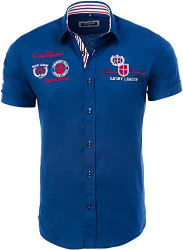Carisma Camisa de manga corta para hombre de 97% algodón - Camisa de ocio con bordado para hombres - Regular Fit Camisa de verano 9002, azul marino, L