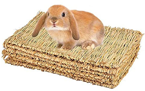 Grasmatte für Kaninchen, Kaninchen, Kauspielzeug, gewebte Bettmatte für Meerschweinchen, Chinchilla, Eichhörnchen, Hamster, Katzen, Hunde und Kleintiere, 4 Stück (4 Stück)