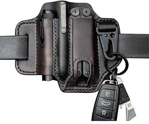 Yunobi Guaina multiuso in pelle (nero) – passante per cintura EDC Organizer Pouch con portachiavi e guaina torcia elettrica