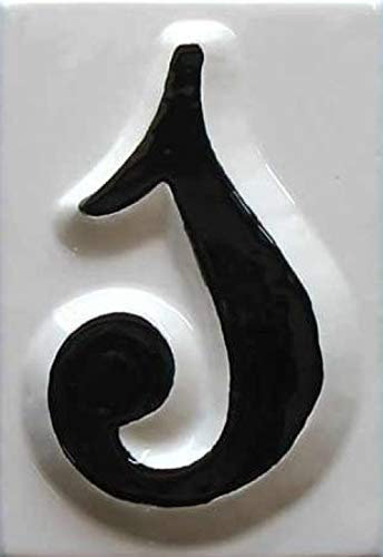 Exklusive, handbemalte Hochglanz-Keramikfliesen, spanisches Design, schwarz-weiß, handgefertigte Keramiknummern, langlebige, wetterfeste Oberfläche, Fliesengröße: 15 cm x 10 cm