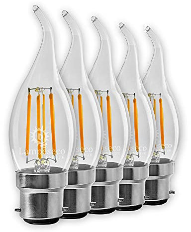 LampesEcoEnergie Lot de 5 Ampoules Led Flamme Coup de Vent Filament 4 watt (éq. 42 Watt) Culot B22 à baïonnette