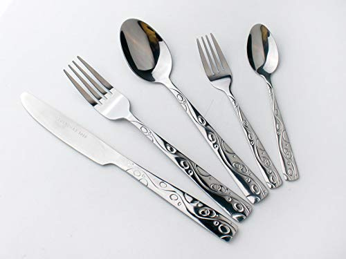 6x TrendmaxGabel (mit Gravur) Besteck Menübesteck Edelstahl Silber Gabel Löffel Messer Teelöffel Silber Glänzend