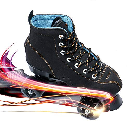DFWYG Patines de Ruedas para Adultos, Patines de 4 Ruedas con Rueda de PU, Patines Paralelos Suaves y Transpirables para Hombre y Mujer Principiantes, Unisex, Adulto (Negro),EU39.5/ UK6