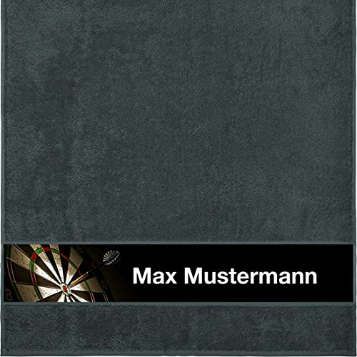 Manutextur Duschtuch mit Namen - personalisiert - Motiv Dart - anthrazit - Größe 70x140 cm - persönliches Geschenk mit Wunsch-Motiv und Wunsch-Name