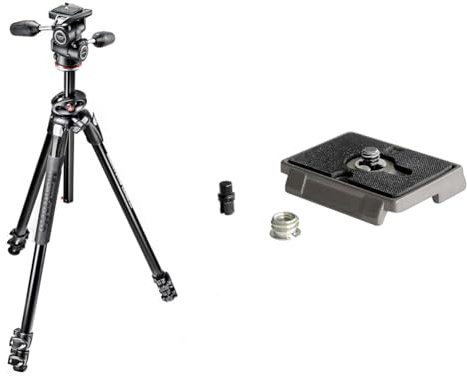 Manfrotto MK290DUA3-3W Trépied + Rotule 3D Noir & 200PL, Plaque de dégagement Rapide avec vis 1/4 Pouce, Compatible avec DSLR, Appareil Photo Compact, sans Miroir