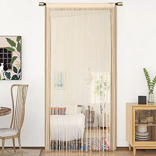 HSYLYM String Türvorhang Fensterdekoration Raumteiler Dekoration Einzelvorhang für Fenster 90x200cm Beige